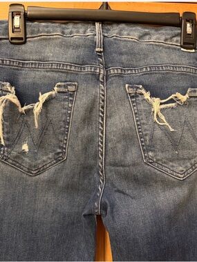 MOTHER Ripped Medium Blue Ankle Jeans